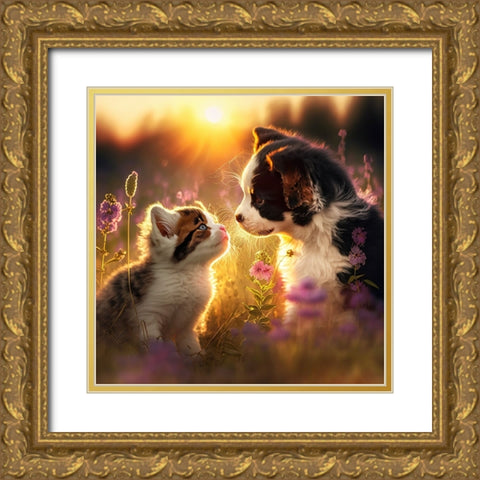 Cats And Dogs 29 Gold Ornate Wood Framed Art Print with Double Matting by Heere, Ray