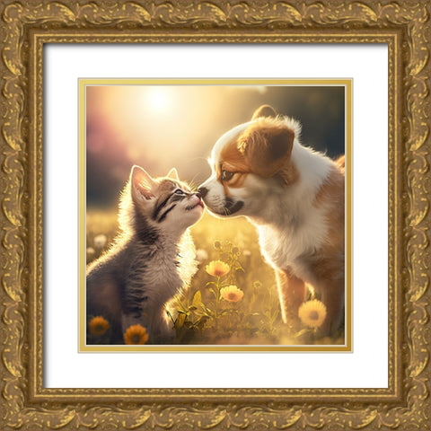 Cats And Dogs 33 Gold Ornate Wood Framed Art Print with Double Matting by Heere, Ray