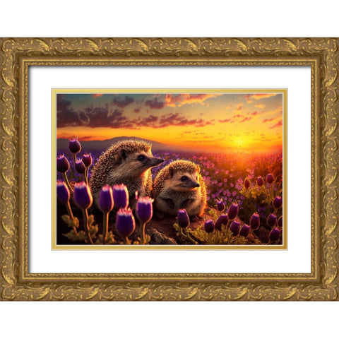 Woodland Animals 39 Gold Ornate Wood Framed Art Print with Double Matting by Heere, Ray