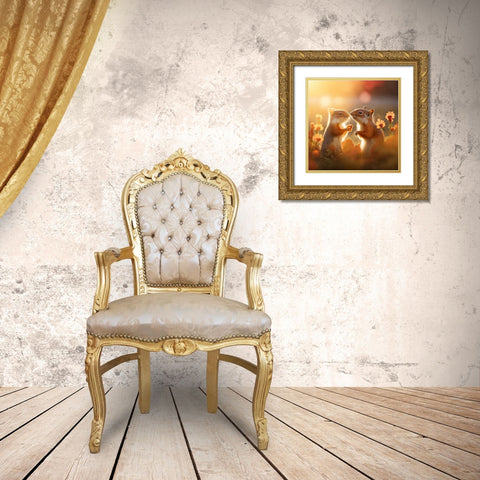 Woodland Animals 41 Gold Ornate Wood Framed Art Print with Double Matting by Heere, Ray