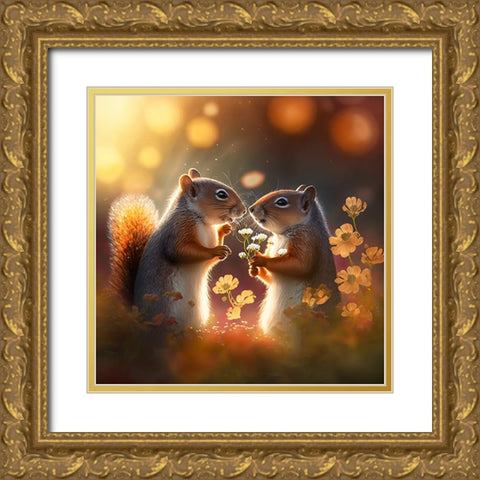 Woodland Animals 43 Gold Ornate Wood Framed Art Print with Double Matting by Heere, Ray