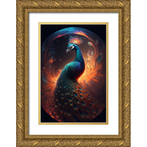 Proud Peacocks 17 Gold Ornate Wood Framed Art Print with Double Matting by Heere, Ray