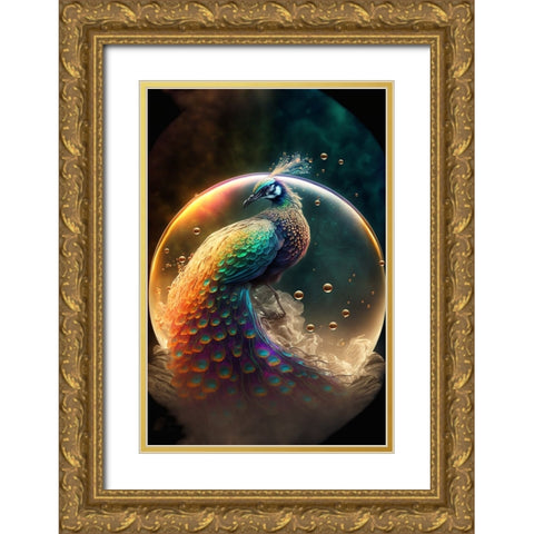 Proud Peacocks 21 Gold Ornate Wood Framed Art Print with Double Matting by Heere, Ray