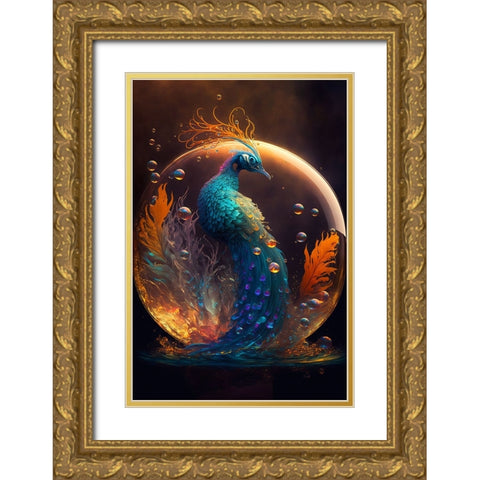 Proud Peacocks 27 Gold Ornate Wood Framed Art Print with Double Matting by Heere, Ray