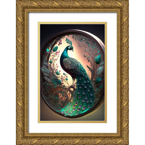 Proud Peacocks 30 Gold Ornate Wood Framed Art Print with Double Matting by Heere, Ray