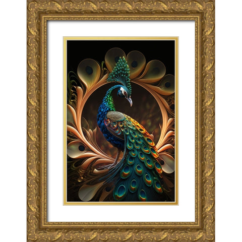 Proud Peacocks 31 Gold Ornate Wood Framed Art Print with Double Matting by Heere, Ray