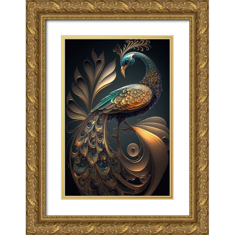 Proud Peacocks 33 Gold Ornate Wood Framed Art Print with Double Matting by Heere, Ray