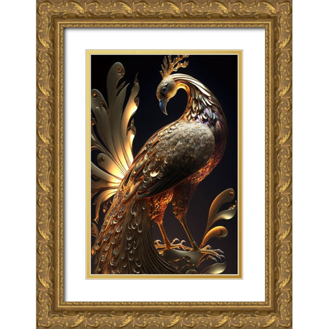 Proud Peacocks 34 Gold Ornate Wood Framed Art Print with Double Matting by Heere, Ray