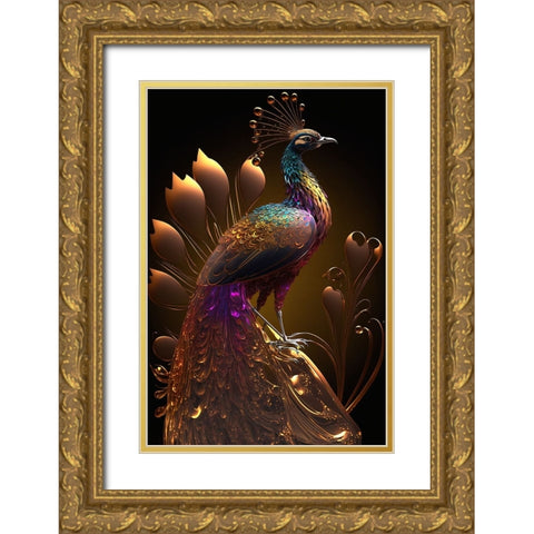 Proud Peacocks 35 Gold Ornate Wood Framed Art Print with Double Matting by Heere, Ray