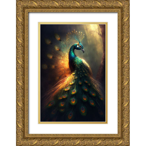 Proud Peacocks 37 Gold Ornate Wood Framed Art Print with Double Matting by Heere, Ray