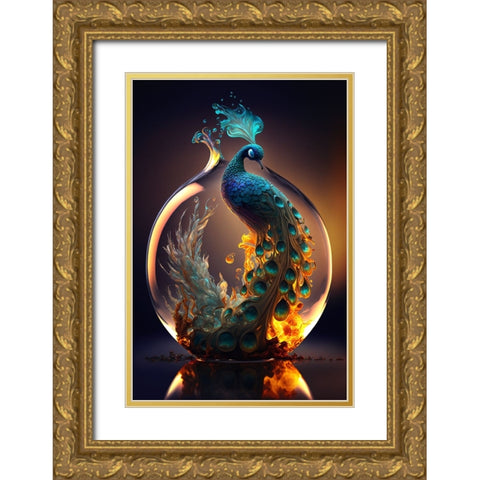 Proud Peacocks 38 Gold Ornate Wood Framed Art Print with Double Matting by Heere, Ray