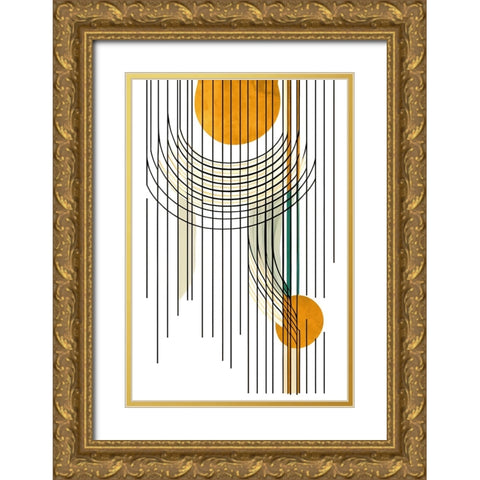 Mid Century Abstract Painting 21 Gold Ornate Wood Framed Art Print with Double Matting by Heere, Ray