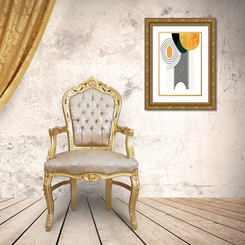 Mid Century Abstract Painting 22 Gold Ornate Wood Framed Art Print with Double Matting by Heere, Ray