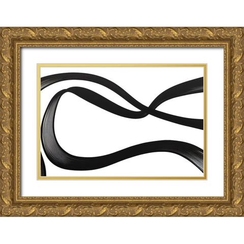 Black White Bold Strokes 1 Gold Ornate Wood Framed Art Print with Double Matting by Heere, Ray