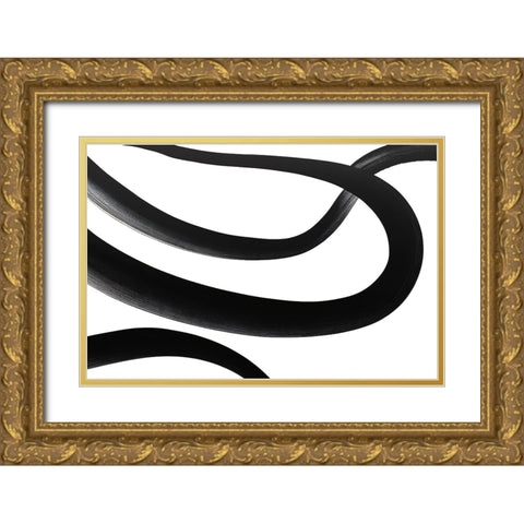 Black White Bold Strokes 2 Gold Ornate Wood Framed Art Print with Double Matting by Heere, Ray