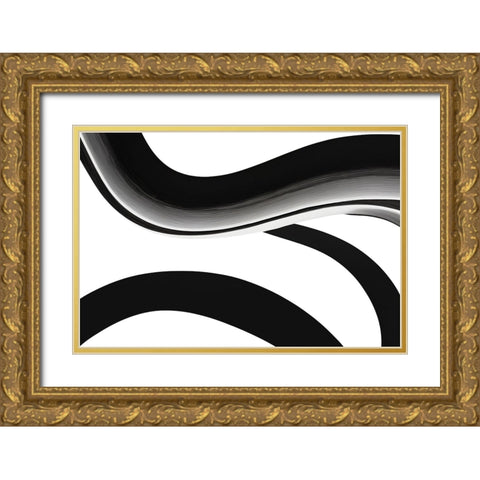 Black White Bold Strokes 10 Gold Ornate Wood Framed Art Print with Double Matting by Heere, Ray