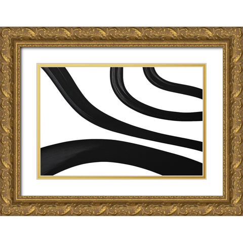 Black White Bold Strokes 14 Gold Ornate Wood Framed Art Print with Double Matting by Heere, Ray