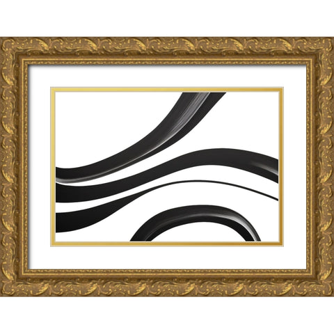 Black White Bold Strokes 15 Gold Ornate Wood Framed Art Print with Double Matting by Heere, Ray