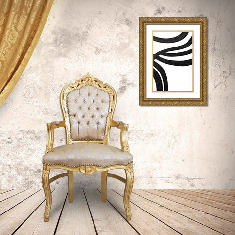 Black White Bold Strokes 19 Gold Ornate Wood Framed Art Print with Double Matting by Heere, Ray