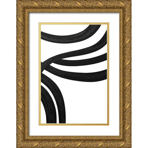 Black White Bold Strokes 19 Gold Ornate Wood Framed Art Print with Double Matting by Heere, Ray