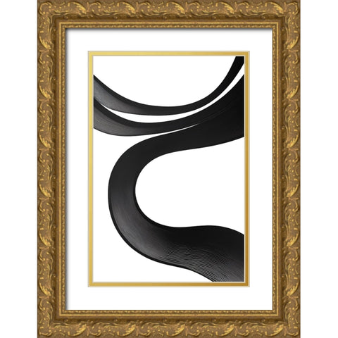 Black White Bold Strokes 21 Gold Ornate Wood Framed Art Print with Double Matting by Heere, Ray