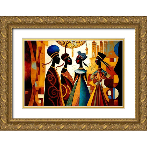 Mid Century Celebration Of All Cultures 7 Gold Ornate Wood Framed Art Print with Double Matting by Heere, Ray