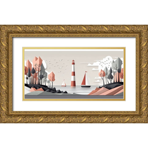 Mid Century Coastal Scenes 40 Gold Ornate Wood Framed Art Print with Double Matting by Heere, Ray