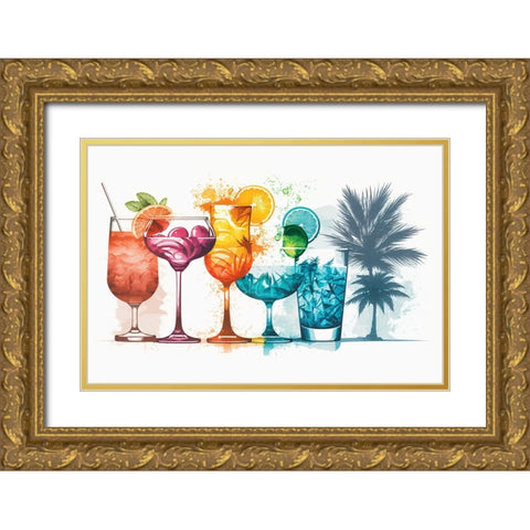 Mid Century Cocktails And Drinks 4 Gold Ornate Wood Framed Art Print with Double Matting by Heere, Ray