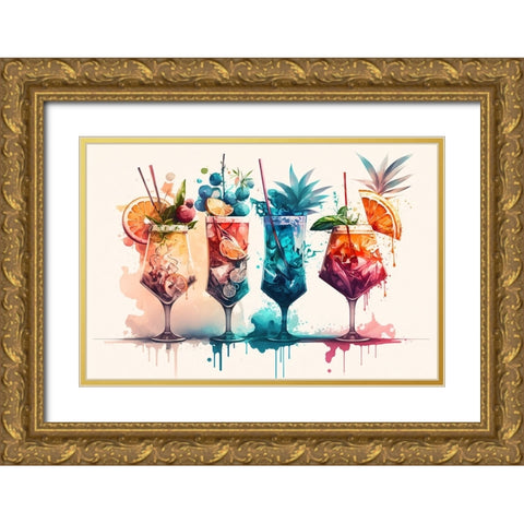 Mid Century Cocktails And Drinks 5 Gold Ornate Wood Framed Art Print with Double Matting by Heere, Ray