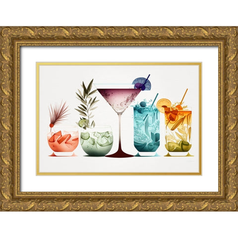 Mid Century Cocktails And Drinks 6 Gold Ornate Wood Framed Art Print with Double Matting by Heere, Ray