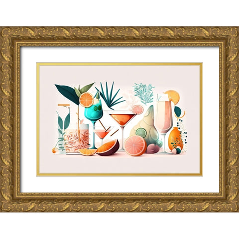 Mid Century Cocktails And Drinks 7 Gold Ornate Wood Framed Art Print with Double Matting by Heere, Ray