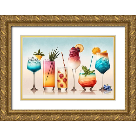 Mid Century Cocktails And Drinks 9 Gold Ornate Wood Framed Art Print with Double Matting by Heere, Ray