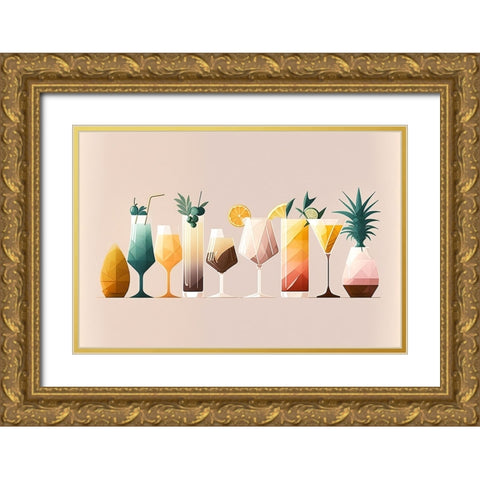 Mid Century Cocktails And Drinks 11 Gold Ornate Wood Framed Art Print with Double Matting by Heere, Ray