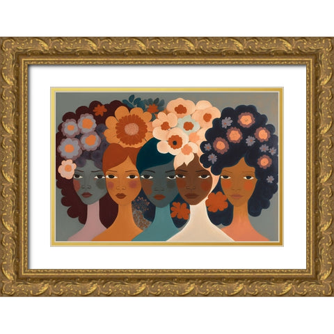 Mid Century Diversity Portraits 8 Gold Ornate Wood Framed Art Print with Double Matting by Heere, Ray