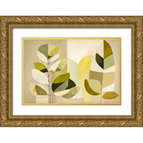 Mid Century Nature Green 8 Gold Ornate Wood Framed Art Print with Double Matting by Heere, Ray