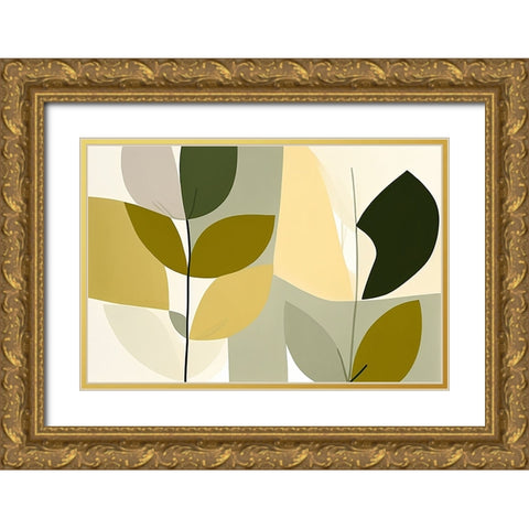 Mid Century Nature Green 9 Gold Ornate Wood Framed Art Print with Double Matting by Heere, Ray