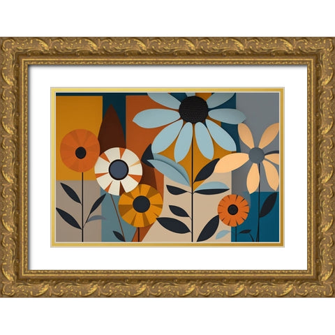 Mid Century Wildflowers 9 Gold Ornate Wood Framed Art Print with Double Matting by Heere, Ray
