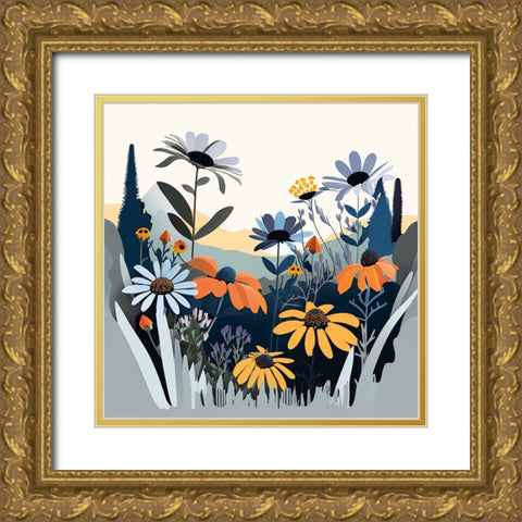 Mid Century Wildflowers 12 Gold Ornate Wood Framed Art Print with Double Matting by Heere, Ray