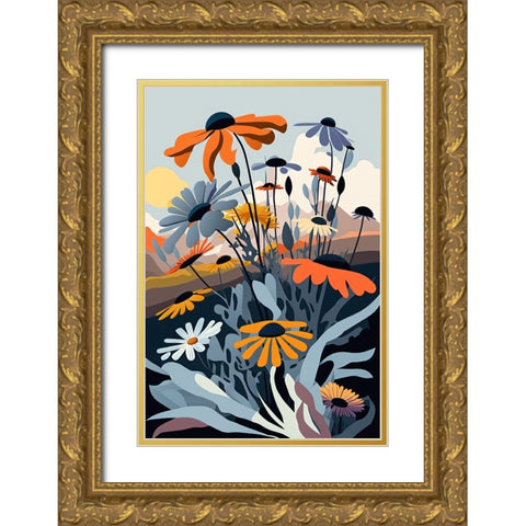 Mid Century Wildflowers 14 Gold Ornate Wood Framed Art Print with Double Matting by Heere, Ray