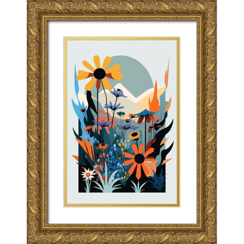 Mid Century Wildflowers 15 Gold Ornate Wood Framed Art Print with Double Matting by Heere, Ray