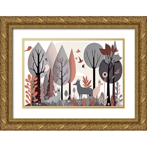 Mid Century Woodland 5 Gold Ornate Wood Framed Art Print with Double Matting by Heere, Ray