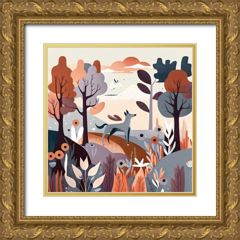 Mid Century Woodland 12 Gold Ornate Wood Framed Art Print with Double Matting by Heere, Ray