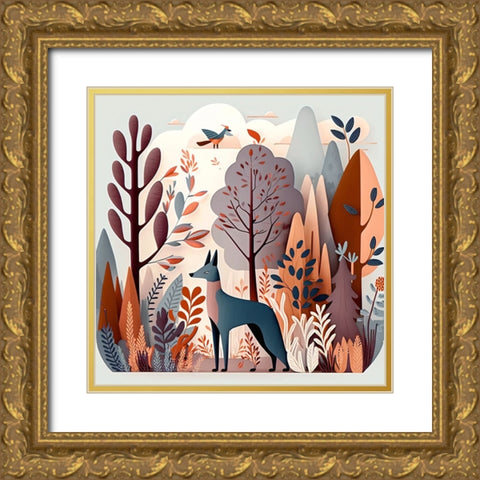 Mid Century Woodland 13 Gold Ornate Wood Framed Art Print with Double Matting by Heere, Ray