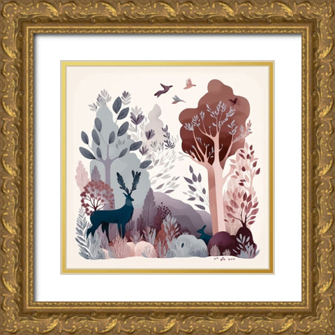 Mid Century Woodland 15 Gold Ornate Wood Framed Art Print with Double Matting by Heere, Ray