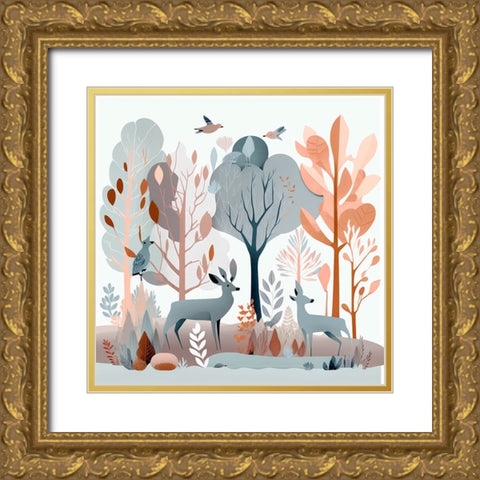 Mid Century Woodland 16 Gold Ornate Wood Framed Art Print with Double Matting by Heere, Ray