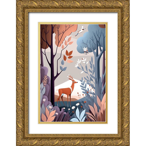 Mid Century Woodland 19 Gold Ornate Wood Framed Art Print with Double Matting by Heere, Ray