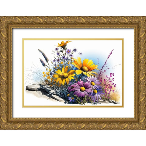 Watercolor Wildflowers 2 Gold Ornate Wood Framed Art Print with Double Matting by Heere, Ray