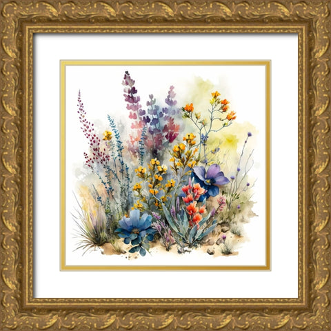 Watercolor Wildflowers 16 Gold Ornate Wood Framed Art Print with Double Matting by Heere, Ray
