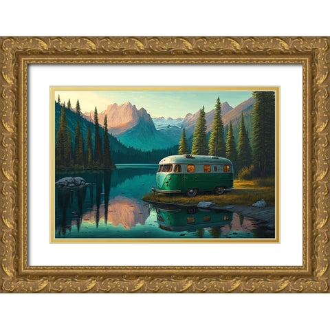 Camper On The Lake 2 Gold Ornate Wood Framed Art Print with Double Matting by Heere, Ray