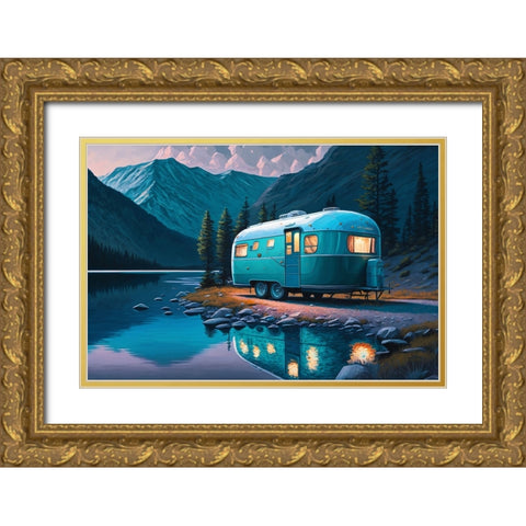 Camper On The Lake 3 Gold Ornate Wood Framed Art Print with Double Matting by Heere, Ray